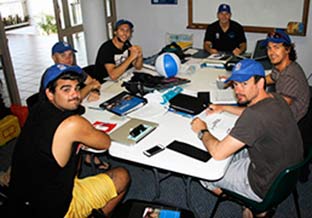 PADI Instructors in the making inside Whitsunday Dive Adventures modern classroom. Clockwise from Left: Jackson Henry, James Fluker, Lucas Frazier, Tony Fontes (PADI Course Director) Julien Gerardin, and Steve Cosstick H-_My-Documents_Regional-News-Uploads_23.9