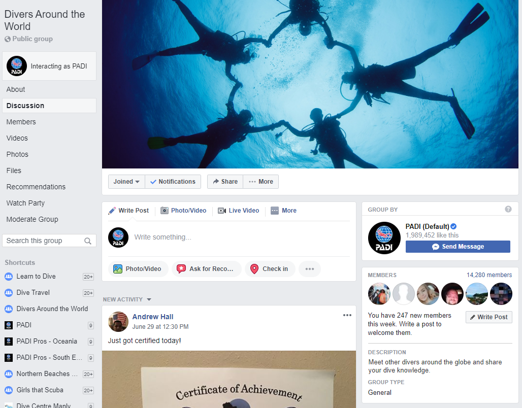 PADI - Divers Around World Facebook Group