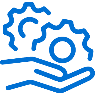 Icon showing a hand holding two gears