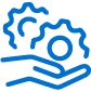 Icon showing hands holding gears