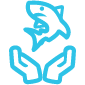 icon showing a shark held in a pair of hands