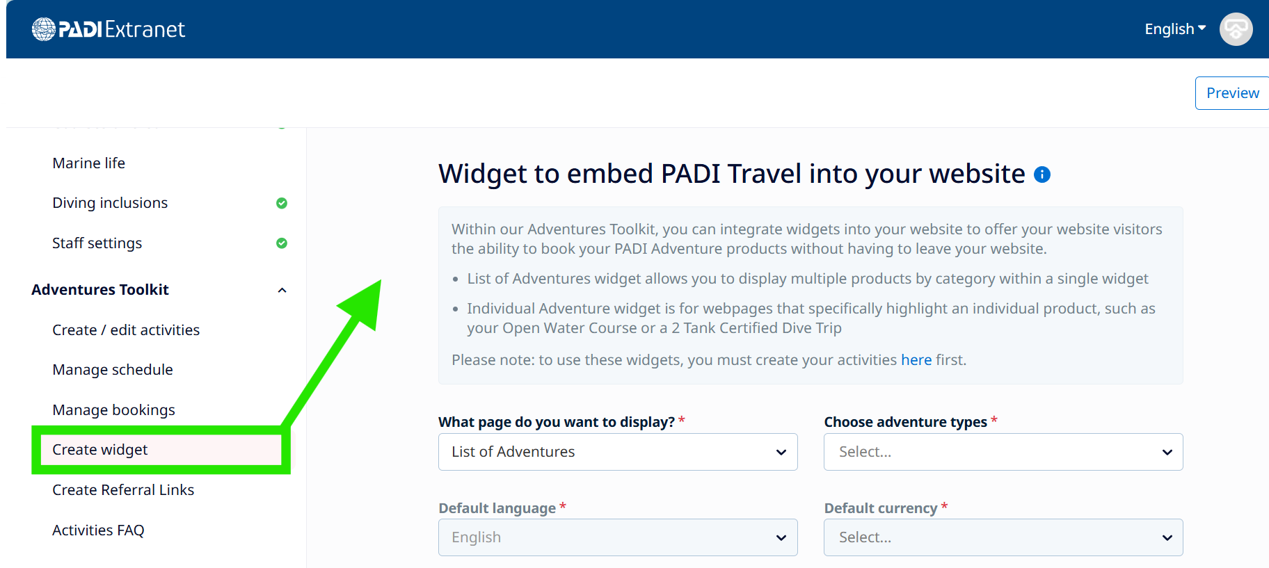 PADI Adventures Widget How to