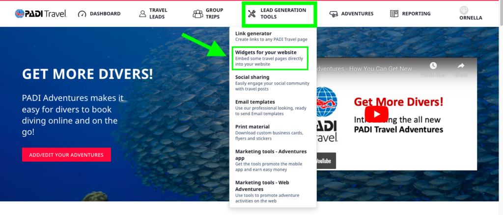 PADI Adventures Widget How to