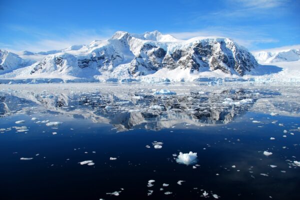 a view of ice in antarctica as taken from a boat