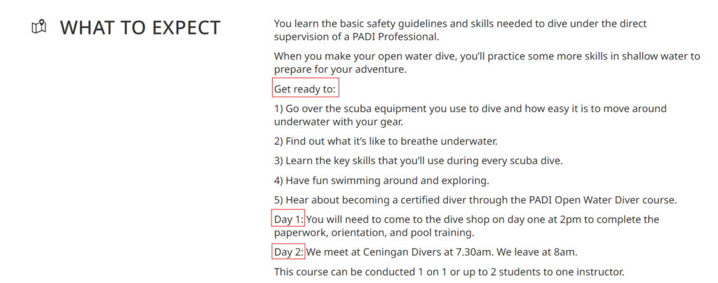A screenshot of a clear course listing