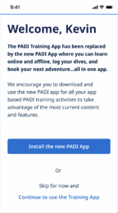 Скриншот сообщения о закате в приложении PADI Training App