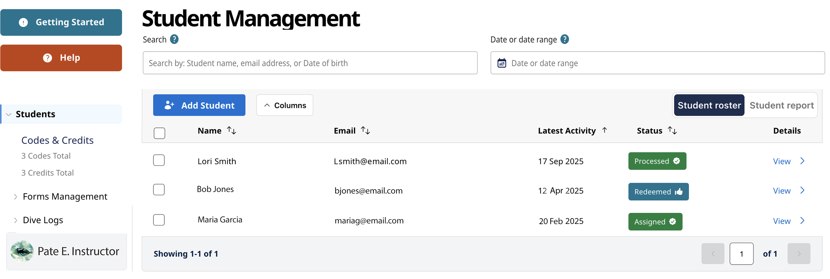 Screenshot of the new Student Management Portal