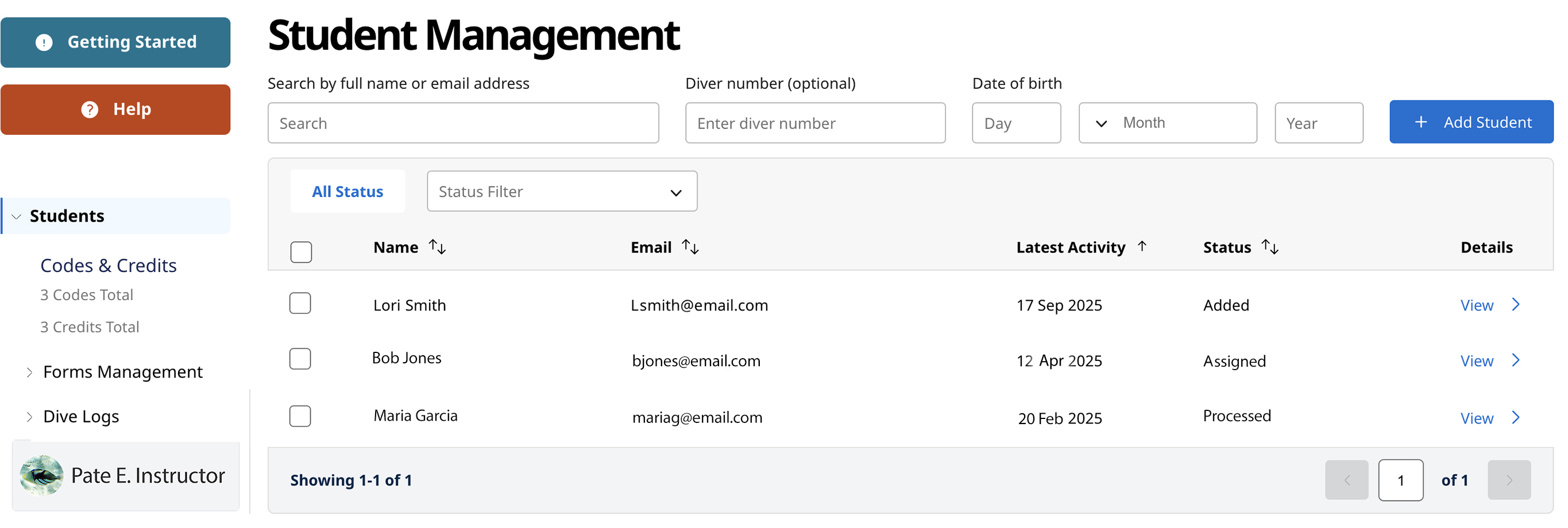 Screenshot of the new Student Management Portal