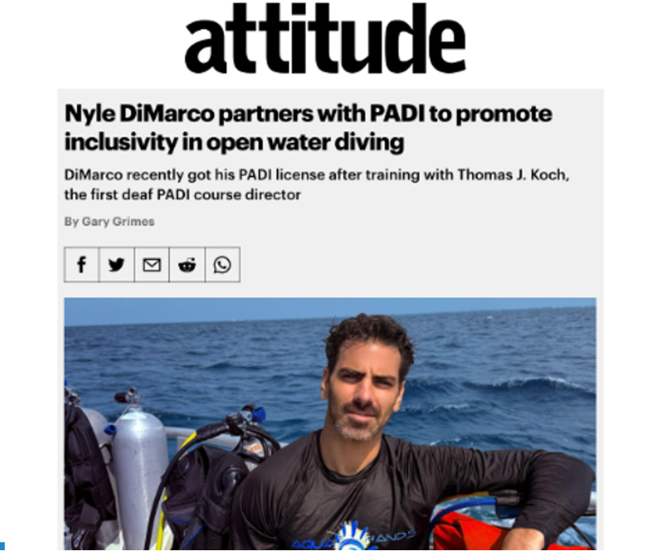 Capture d'écran d'un article du magazine Attitude portant sur les membres de PADI Members.