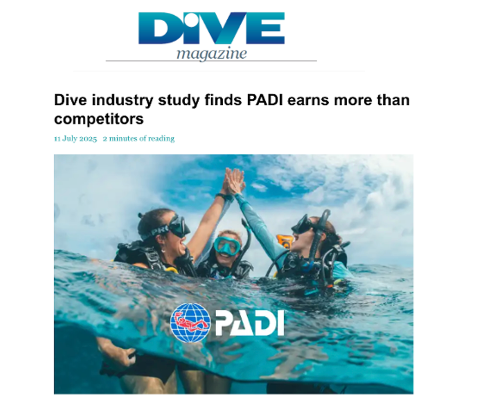 Capture d'écran d'un article de Dive Magazine couvrant les membres de PADI.