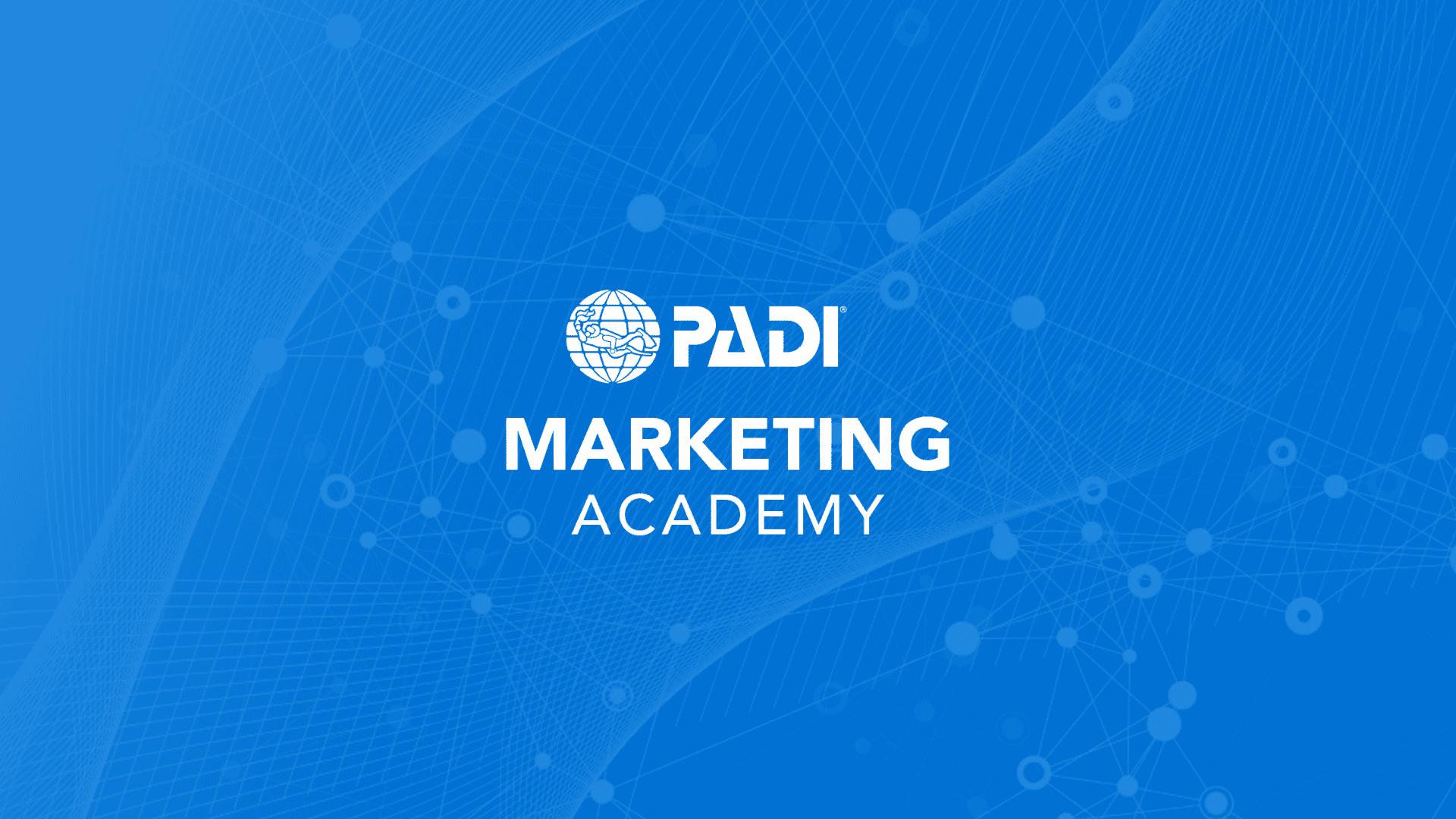 蓝色背景上的 PADI 营销学院徽标